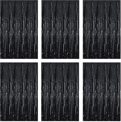 Black Foil Fringe Curtain 3.3×8.3FT 6 Packs, Metallic Tinsel Curtains Party Streamers for Birthday Graduation Baby Shower Decoration (6pcs,3.3FT×8.3FT, Black)