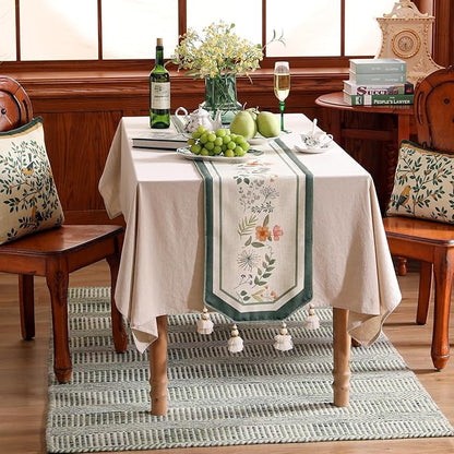 Designer Linen Table Runner,French Farmhouse Shabby Chic Floral Pattern 87 Inches Long Wrinkle Free Table Runners,Decor Tabletop for Kitchen,Dining,Party,Home,Christmas,12"*87"