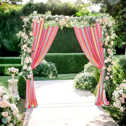DUOBAO Rainbow Sheer Chiffon Curtains - Premium Fabric Drapes for Wedding Backdrop, Party Decor, Living Room -10x10ft 2 Panels(58" x120)