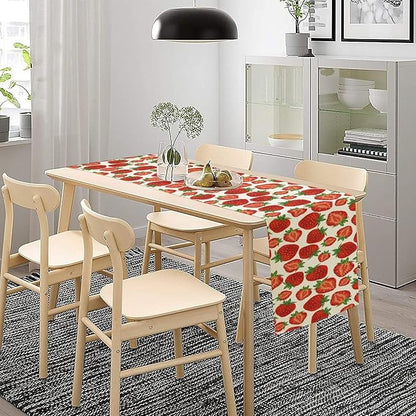 Strawberry Table Runner,Spring Summer Fruit Print Table Runner for Kitchen Dining Table Home Party Decoration 13x60 Inch