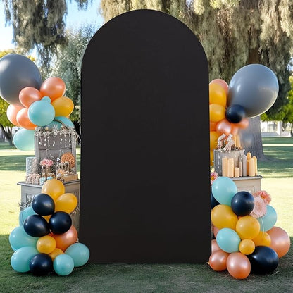 6FT Black Arch Backdrop Cover - Polyester Fitted Wedding Arch Stand Covers Round Top Chiara Arch Backdrop Cover for Birthday Party Banquet Photo Background Decoration