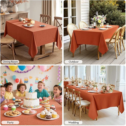 MIULEE Fall Tablecloth Burnt Orange Linen Cottton Table Cloth Rectangle Waterproof Spillproof Cross-Star Textured Decorative Farmhouse Style for Dining Party Weddings 52x70 Inch
