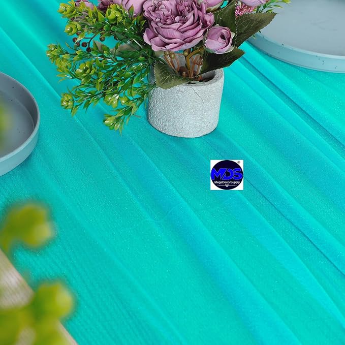 MDS 15 Pack 10ft Chiffon Table Runner 29 x 120 Inches Sheer Wedding Runner Romantic Rustic Table Runner for Wedding Decorations, Birthday Parties, Bridal Shower Party Arch Decor - Peacock Blue