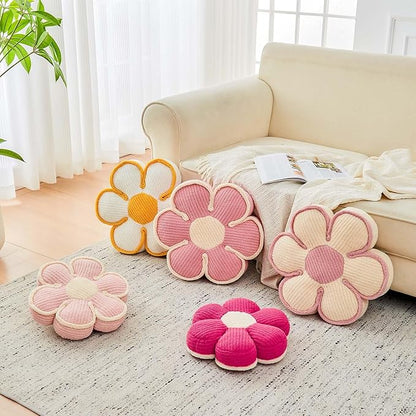 Flower Pillow, Soft Flower Decorative Throw Pillow, Cute Daisy Flower Shaped Seating Floor Cushion Room Décor Plush Pillows for Sofa Couch Bed (13.7 Inch, Ivory)