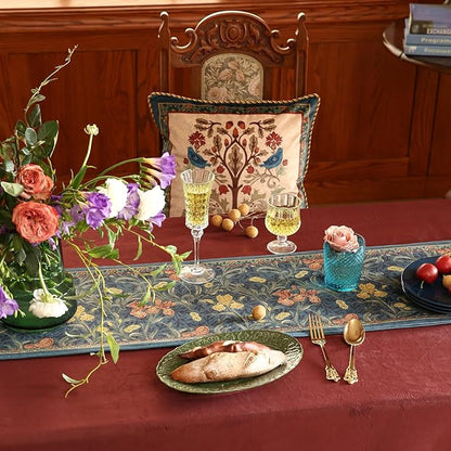 patdrea Designer Casual Wild Floral Velvet Table Runner 118 Inch Long, Dark Blue Occult Bouquets Pattern Table Mat, Decoration for Kitchen Dining Coffee Table Cabinet Banquet Thanksgiving,12"*118"