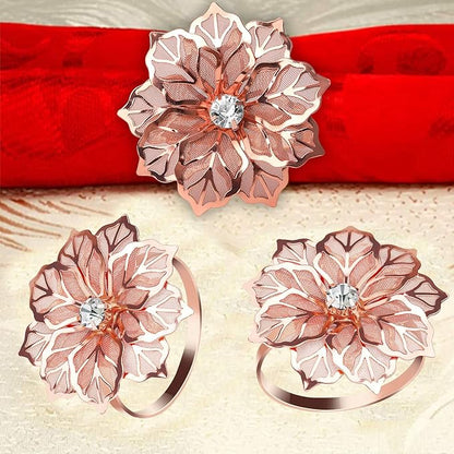 KPOSIYA Hollow Out Flower Napkin Ring Holder Metal Napkin Rings Set of 20 for Wedding Party Holiday Banquet Christmas Dinner Delicate Serviette Buckles Decor Favor (20, Flower-Rose Gold)