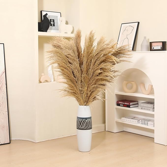 9 Stems Pampas Grass Decor Tall 48''/4 FT, Long Fluffy Dried Pompas Grass, Large Pampas Grass for Floor Vase, Rustic Wedding, Baby Shower, Party, Farmhouse, Boho Home Decor