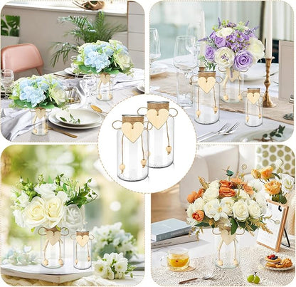 Vintage Glass Vases for Flowers, Set of 3 Mason Jar Vase Table Centerpieces for Farmhouse Room Decor, Wedding, Bridal Shower Bud Vase Set (Small)