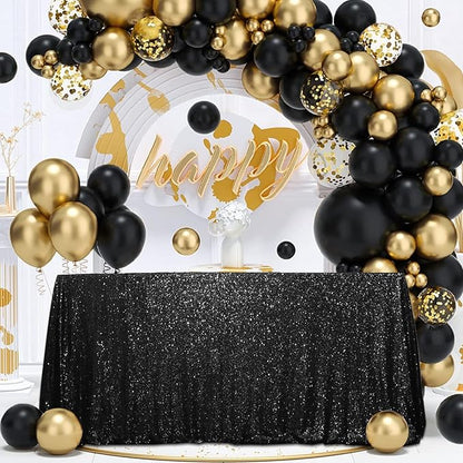 SquarePie Sequin Tablecloth 90 x 132 Inch Black Sparkly Table Linen for Halloween Wedding Party