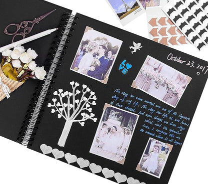 INNOCHEER Photo Album - Self Adhesive 80 Black Pages, Large Scrapbook Wedding Guest Book for DIY Anniversary Travel Memory Scrapbooking (Black 12 x 12)