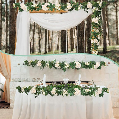 U'Artlines 3 Pack Artificial Champagne Rose Vines Floral Garlands Total 19.5 Ft Fake Vine Silk Flower Garland for Indoor Outdoor Home Wedding Arch Garden Wall Decoration