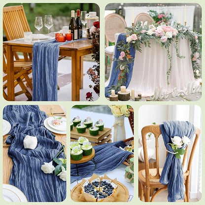 Asee'm 12pcs Cheesecloth Table Runner 120 Inches Long Blue Boho Gauze Cheese Cloth Runner 10FT Rustic Sheer Table Runners for Christmas Wedding Party Baby Shower Spring Easter Decoration