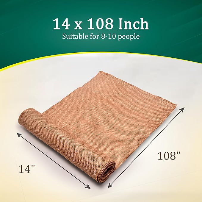 Burlap Table Runners (Pack of 3) – 14”x 108” - No-Fray Finished Edge Premium Quality Natural Table Runner – No Odor, Eco-Friendly Burlap Runner, Perfect for Rustic Table Decor and Other DIY Crafts