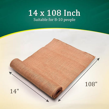 Burlap Table Runners (Pack of 6) – 14”x 108” - No-Fray Finished Edge Premium Quality Natural Table Runner – No Odor, Eco-Friendly Burlap Runner, Perfect for Rustic Table Decor and Other DIY Crafts