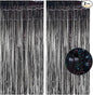 Black Tinsel Curtain Party Backdrop - GREATRIL Party Streamers Backdrop Foil Fringe Curtains for Birthdays/Wizard Halloween Decorations - 1m x 2.5m - Pack of 2