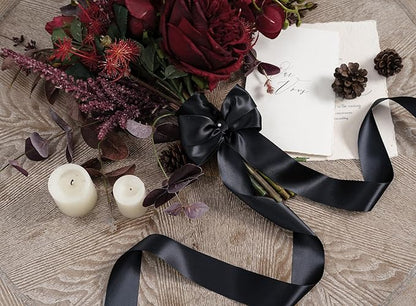 Black Satin Ribbon 1-1/2 Inch x 50 Yards Double-Faced Polyester Hair Ribbons for Women, for Gift Wrapping Paper Bows Wedding Invitations DIY Crafts