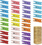 Mini Natural Wooden Clothespins with Jute Twine, 250pcs, 1 Inch Photo Paper Peg Pin Craft Clips with 66ft Natural Twine for Scrapbooking, Arts & Crafts, Hanging Photos (10 Colors)