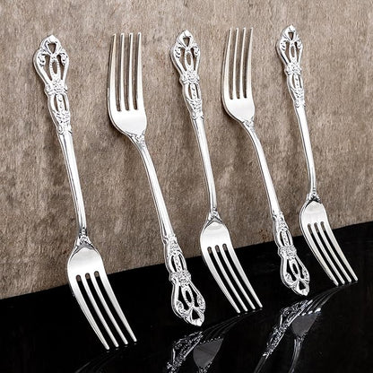 75PCS Silver Plastic Forks - 8.1inch Silver Forks Disposable - Vintage Heavy Duty Dessert Forks - Premium Fancy Plastic Silverware for Parties, Weddings, Dinners and Events