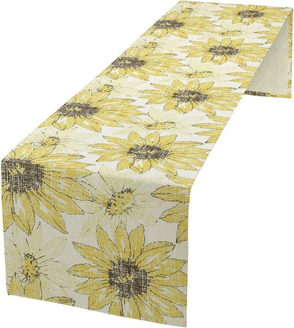 Chrysanthemum Vintage Floral Table Runner, Elegant Grunge Gray Sunflower Spring Summer Elegant Pattern Artichokes Flower Table Runner for Party Kitchen Dining Living Room Decor, 13x108 Inch
