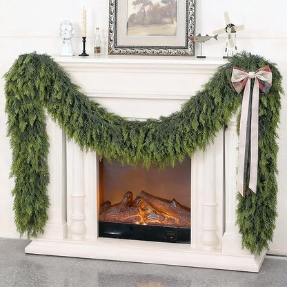 16FT Real Touch Cedar Garland - Artificial Christmas Garland Fake Green Faux Thick and Lush Pine Needles Garlands for Table Fireplace Mantle Holiday Home Indoor Outdoor Decor (1PCS)