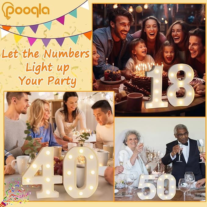 Pooqla 40th Birthday Decorations for Her Him, Light Up Number 40 for Party Table Decorations, 40th Birthday Gift for Women Men, Backdrop Wall Decor for 40th Wedding Anniversary Decoration