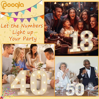 Pooqla Decorative LED Light Up Number Letters, White Plastic Marquee Number Lights Sign for Wedding Decor, Battery Operated (17)