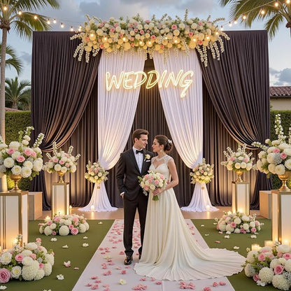 PartyVillage 20ft×15ft Brown Backdrop Curtain for Wedding Parties, 4 Panels Wrinkle Free 15 FT Long Polyester Photo Backdrop Drapes Back Drop Cloth for Birthday Photography Background