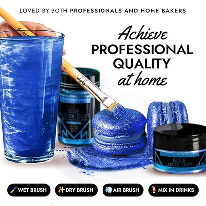 MONÉGASQUE Blue Edible Glitter for Drinks 7g – Edible Glitter for Cakes - Blue Luster Dust for Drinks, Cocktail, Cake, & Strawberries - Halloween Drink, Food, & Cake Decorations Spray Sparkles