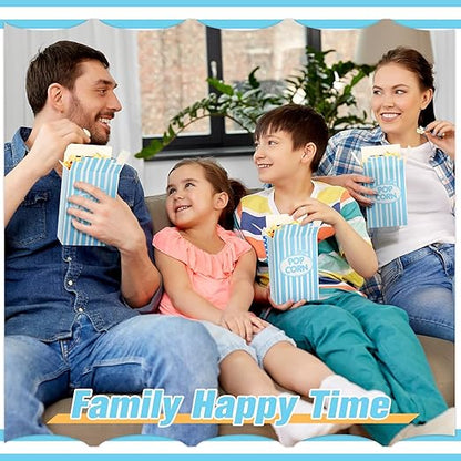 Xinnun 200 Pcs Paper Popcorn Boxes 1 oz Close Top Oil Proof Disposable Popcorn Container 6 x 4 x 2 Inch Stripes Leak Proof Popcorn Boxes for Party Movie Party Theater Night Birthday (Blue)