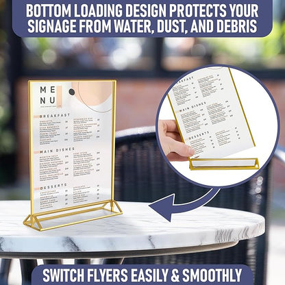 Dasher Products Gold Picture Frames Double-Sided, 6-Pack 4x6 Acrylic Table Number Holders, Clear Easel Stands for Signs, Gold Frames for Wedding Table Numbers, Menu Holders, and Photo Displays for Events and Décor