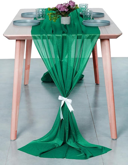 MDS 15 Pack 10ft Chiffon Table Runner 29 x 120 Inches Sheer Wedding Runner Romantic Rustic Table Runner for Wedding Decorations, Birthday Parties, Bridal Shower Party Arch Decor - Emerald Green