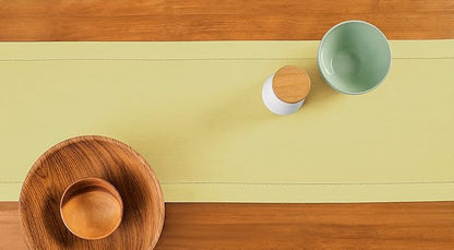 Solino Home Yellow Table Runner 36 Inches - Cotton Linen Hemstitch Coffee Table Runner 14 x 36 Inch Ideal for Dresser Tables