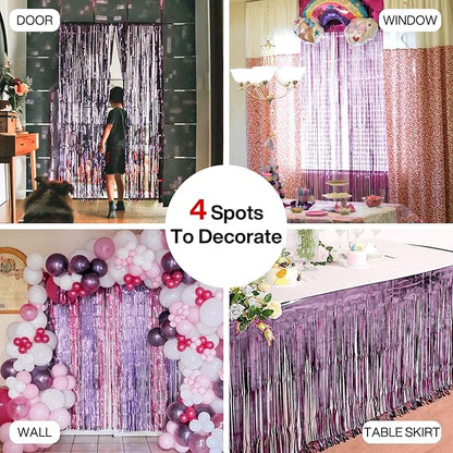 ParyWoo Light Purple Streamers 2pcs Tinsel Backdrop 8.2FT Metallic Lavender Foil Fringe Streamer Curtains Photo Booth Backdrop for Halloween Baby Shower Bachelorette Wedding Party Decorations