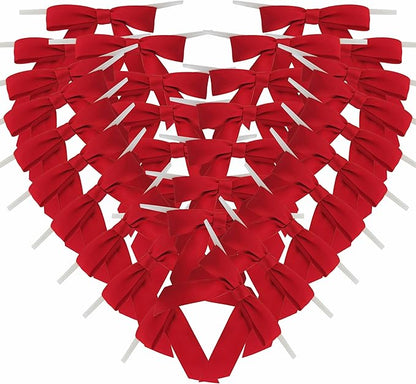 50pcs 2-1/2" Red Satin Ribbon Bows with Twist Ties for Gift Wrapping Packing Christmas Decoration (Red)