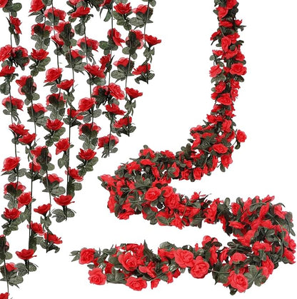 10 Pcs 82FT Flower Garland, Artificial Rose Garland Flowers Plants Fake Flower Hanging Rose Ivy, Birthday Party Valentine's Day Wedding Wall Arch Decor（Red）