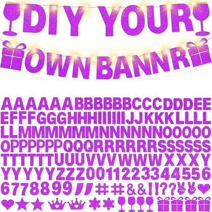 DIY Customizable Banner Letter Banners Party Supplies for Mermaid Party（Glitter Purple）