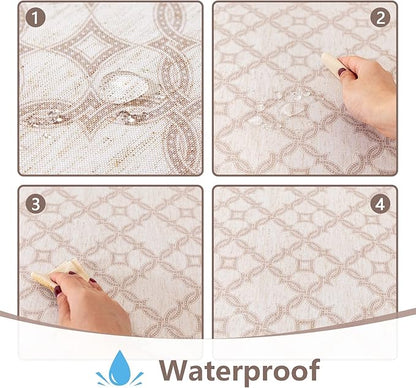 MYSKY HOME Checkered Rectangle Tablecloth 60x120 Inches - Linen Farmhouse Tablecloth Waterproof Decorative Fabric Table Cloth for 8 Feet Table, Kitchen Dining and Outdoor Use, Brown