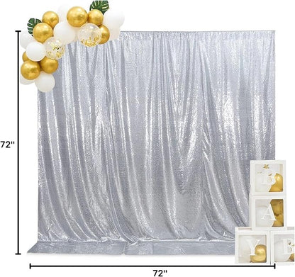 SquarePie Sequin Backdrop Non-Transparent Background Sparkly Curtain for Wedding Party 6FT x 6FT Silver