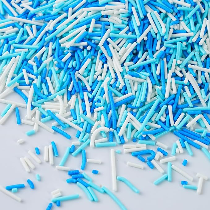 Blue and White Jimmies Sprinkles for Baking 7 oz - Winter Sprinkles for Cookies, Cakes, Cupcakes, Ice Cream, Chocolate | Perfect for Baby Shower Birthday Christmas Parties & Celebrations