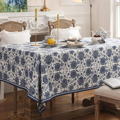 patdrea Designer Vintage Blue Rectangle Tablecloth,Linen Anti-Wrinkle Paisley Pattern Farmhouse Table Cloth,Decor Table Cover Cloth for Kitchen Dining,Christmas,Thanksgiving,55"x87"-Lantang a