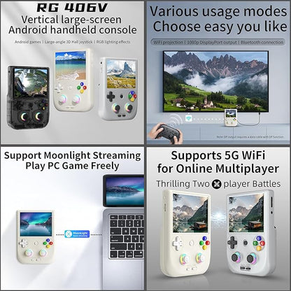 RG406V Handheld Game Console Preloaded Games RG 406V 4-inch IPS Multi-touch Screen Retro Game Console 128G UFS2.2 Android 13 Retro Emulator RG406V 5500mAh Battery 1080p DP WIFI Bluetooth Beige White
