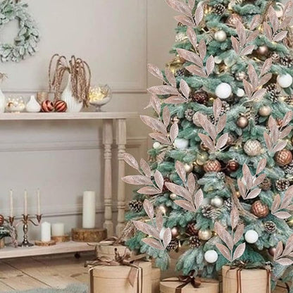 GREENTIME 12 Pack Artificial Champ Glitter Leaves 13" Fake Christmas Picks Decorative Glitter Sticks for Vase Christmas Tree DIY Wreath Crafts Fireplace Decor