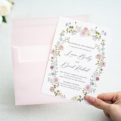 PONATIA 50 PCS 5x7 Envelopes, Blush Pink Self- Adhesive A7 Envelopes for Weddings, Invitation Cards, Photos, Postcards, Greeting Cards Mailing, Baby Shower, Graduation, Christmas Gift Cards