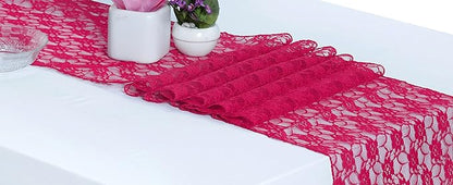 MDS Pack of 20 Wedding 12 x 108 inches Lace Table Runner for Wedding, Decorations for Birthday Parties, Banquets, Graduations, Engagements, and Runners fit Rectangle, Round Table- Magenat