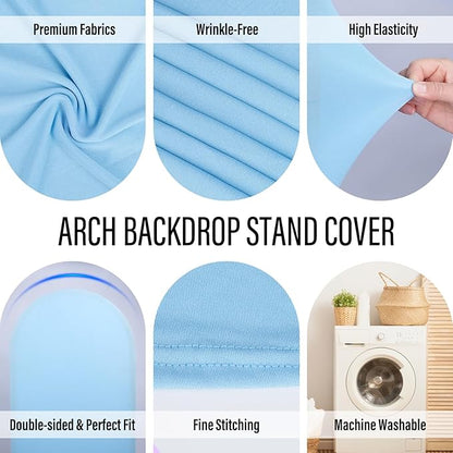 LEBENGURU Upgraded 7.2FT Wedding Arch Cover, Baby Blue Spandex Fitted Arch Backdrop Cover, Round Top Chiara Stand Covers for Birthday Party Baby Shower Banquet Balloon Décor