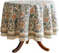 ISAENNE Designer Boho Floral Round Tablecloth,Linen Lotus Flower Pattern Colorful Indoor Table Cloth,Durable Decor Tablecloths for Dining Thanksgiving Kitchen Christmas,Diameter 67"-Hazel A