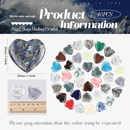 Nuenen 40 Pcs 1 Inch Worry Stone Bulk Crystals Heart Shaped Rock Tiny Trinkets Stone Inspirational Healing Crystal Gemstone Love Carved Rock Mom Women
