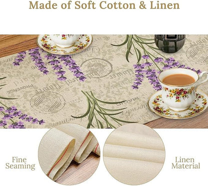Floral Lavender Table Runner,Vintage Rustic Country Romantic Purple Flower Pattern Print Burlap for Hotel Indoors Outdoor Dining Room Kitchen Home Decor, 13x70in