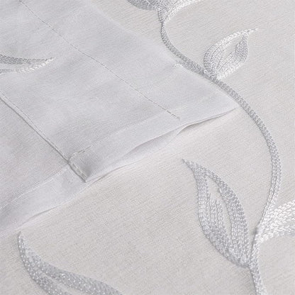 VISIONTEX Sheer Curtains 54 inch Length 2 Panels Set, White Voile Crushed Vine Leaves Embroidery, Rod Pocket Embroidered Window Drapes for Living Room and Bedroom, 54" x 54"