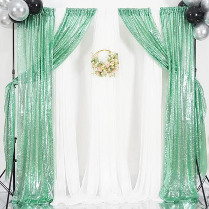 Poise3EHome Mint Green Sequin Backdrop Curtain,4 Panels 2FTx8FT Glitter Background for Party Birthday Party Baby Shower Wedding Christmas Thanksgiving Halloween Holiday Festival Decor